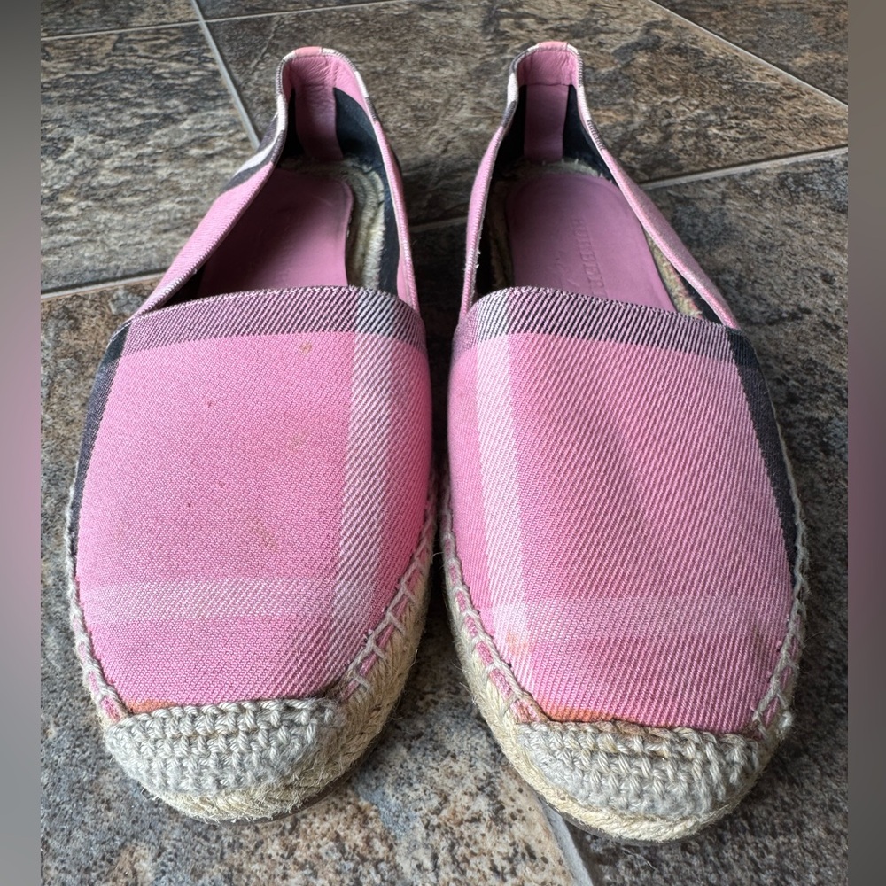 Burberry Check Canvas Espadrille Slip On Flat Shoes Pink, Women’s Size 38.5/8.5